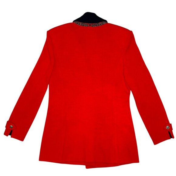St John Collection Knit Blazer Red Gold Chain Navy Trim 10 Vintage Luxury Jacket - Picture 2 of 11